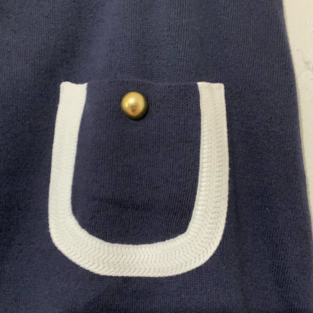 Free Assembly Navy Tipped Pocket Mini Sweater Skirt Preppy Chic Gold Button XXL - Picture 3 of 5